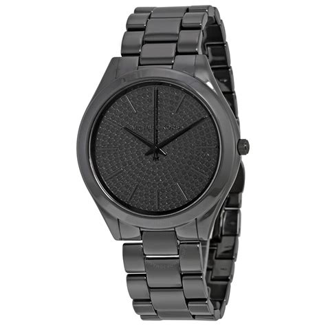 michael kors slim runway pave black-tone watch